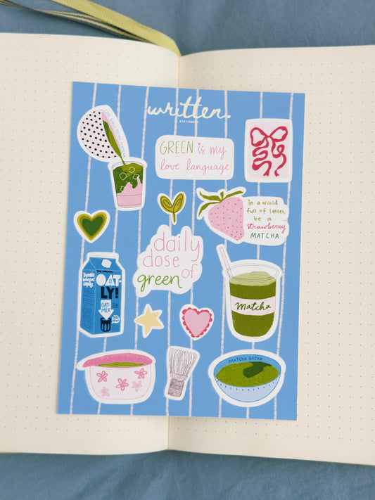 Strawberry Matcha Sticker Sheet
